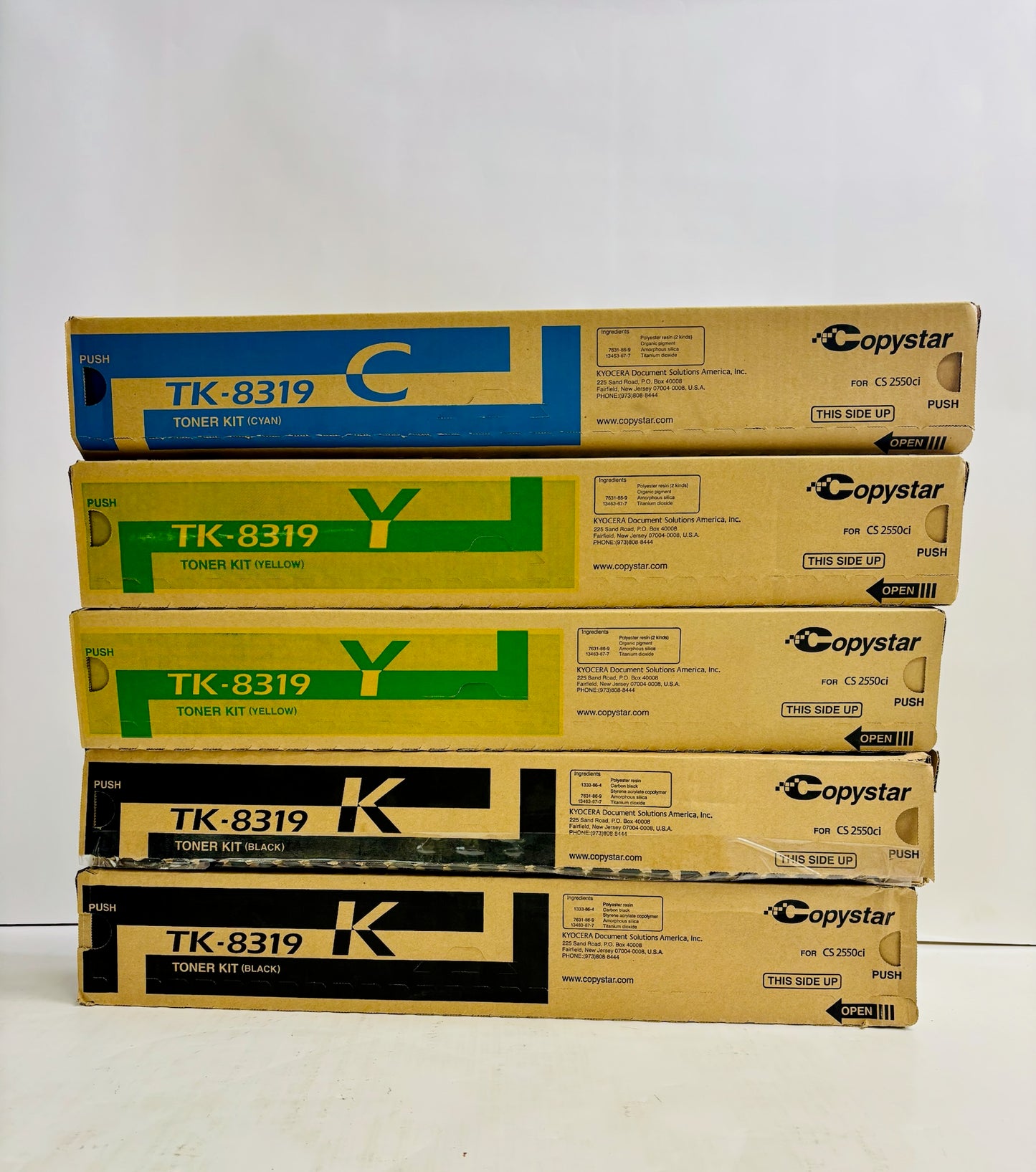 5 Genuine Copystar CS2550ci CYYKK Toners TK-8319, TK8319 (No Mag, 1 Open Black)