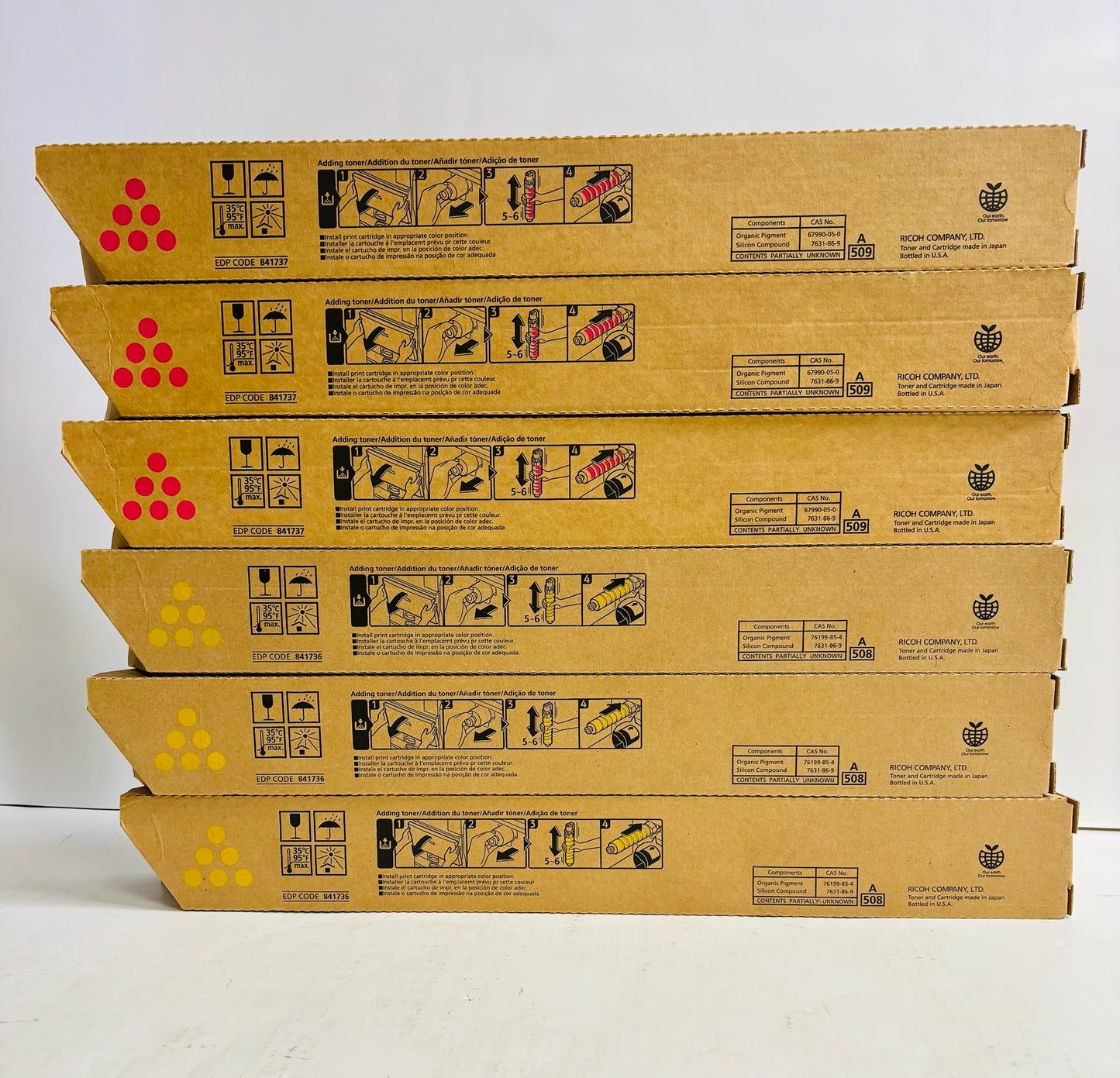 6 Genuine Ricoh AFMPC3002, C3502 MMMYYY Toners Magenta & Yellow 841736,841737