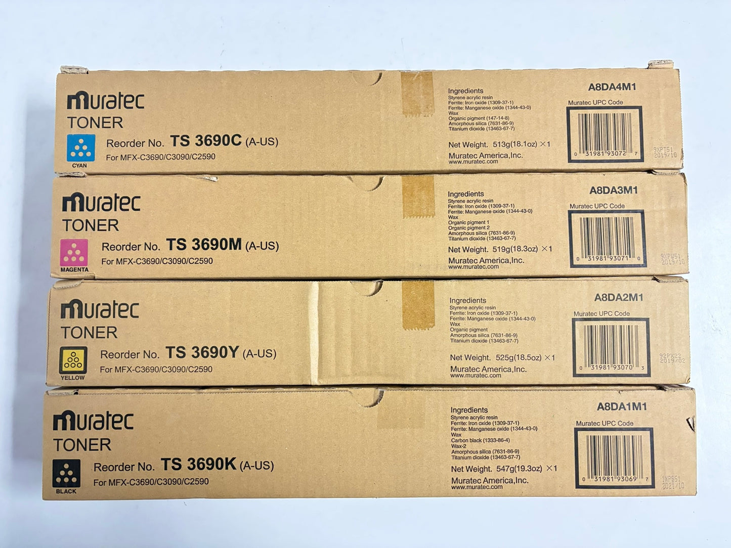 4 OEM Muratec MFX-C3690,C3090,C2590 TS3690 CMYK Toner A8DA4M1,A3M1,A2M1,A1M1