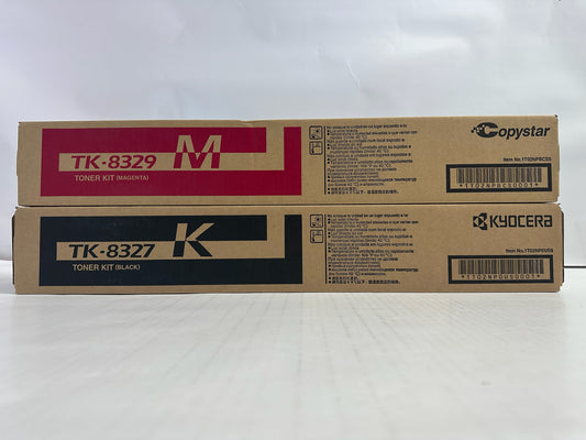 2 Genuine Kyocera TASKalfa CS2551ci Magenta and Black Toners TK-8329M,TK-8327K