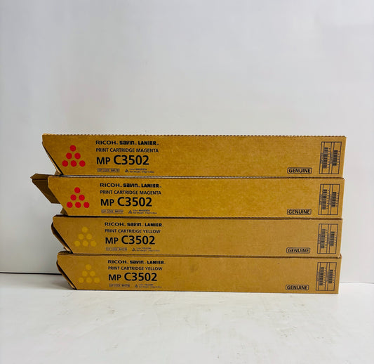4 Genuine Ricoh Aficio MP C3002,C3502 Magenta & Yellow MMYY Toners 841736,841737