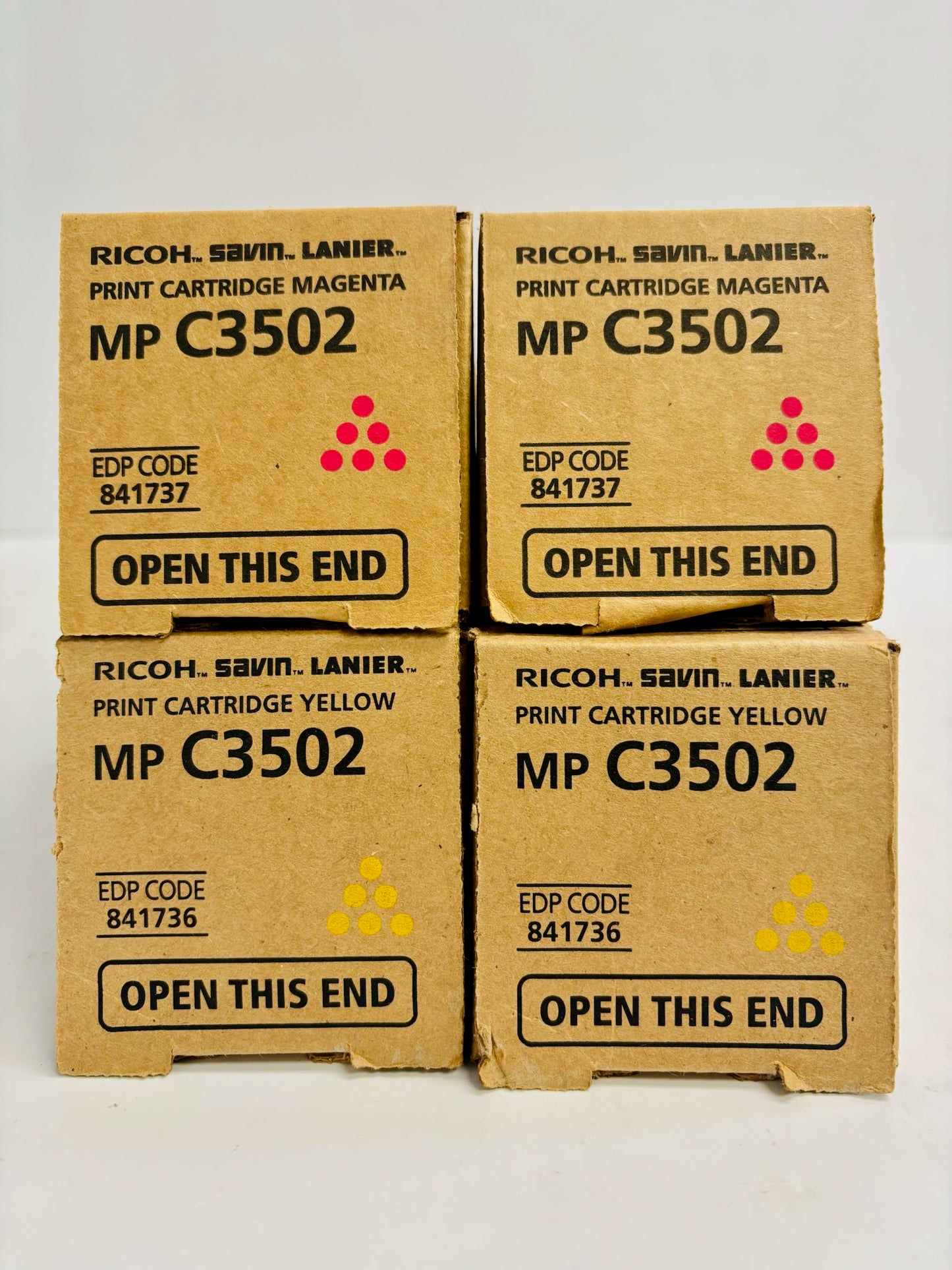 4 Genuine Ricoh Aficio MP C3002,C3502 Magenta & Yellow MMYY Toners 841736,841737