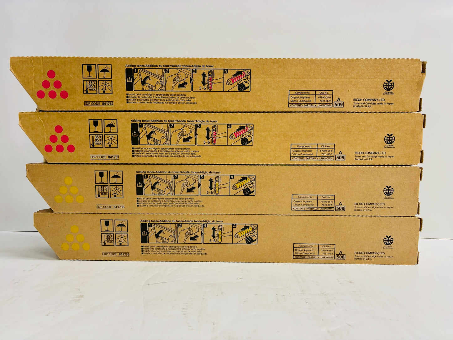 4 Genuine Ricoh Aficio MP C3002,C3502 Magenta & Yellow MMYY Toners 841736,841737