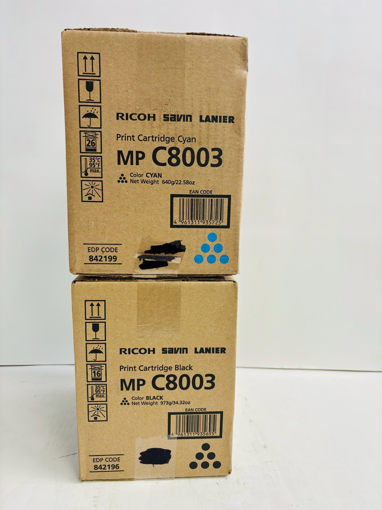 2 Genuine Ricoh MP C8003,C6503,C8000 Cyan & Black Toners 842196,842199