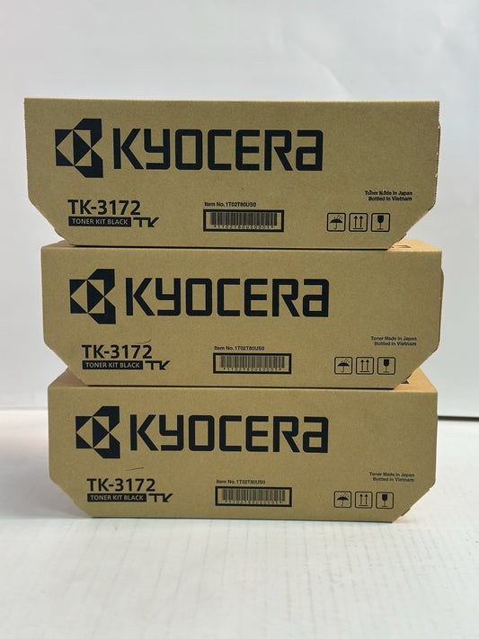 3 Genuine Kyocera ECOSYS P3050dn,P3150dn Black Toners TK-3172,TK3172 1T02T80US0