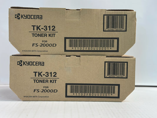 2 New Genuine Kyocera FS-2000D Black Toner Kit TK-312, TK312  1T02F80US0
