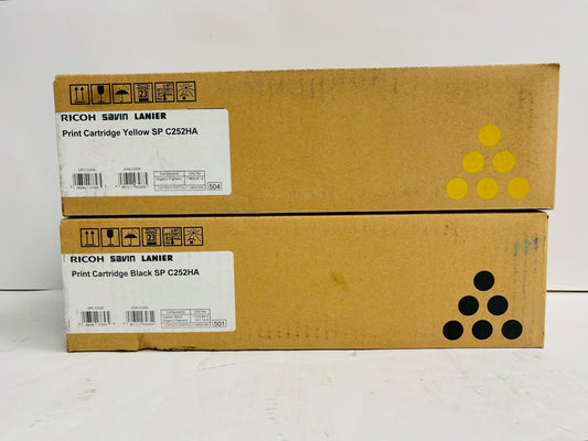 2 Genuine Ricoh SP C252DN,SP C252SF Yellow & Black Toner 407653,407656