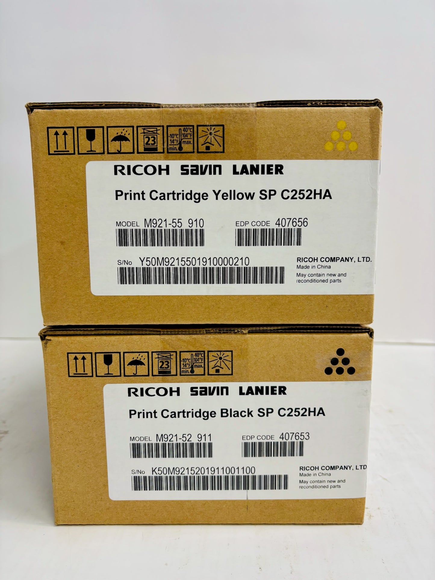 2 Genuine Ricoh SP C252DN,SP C252SF Yellow & Black Toner 407653,407656