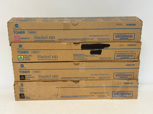 4 OEM Konica Minolta BH C224,C284,C364,C364e TN321 MYKK Toners ( No Cyan)