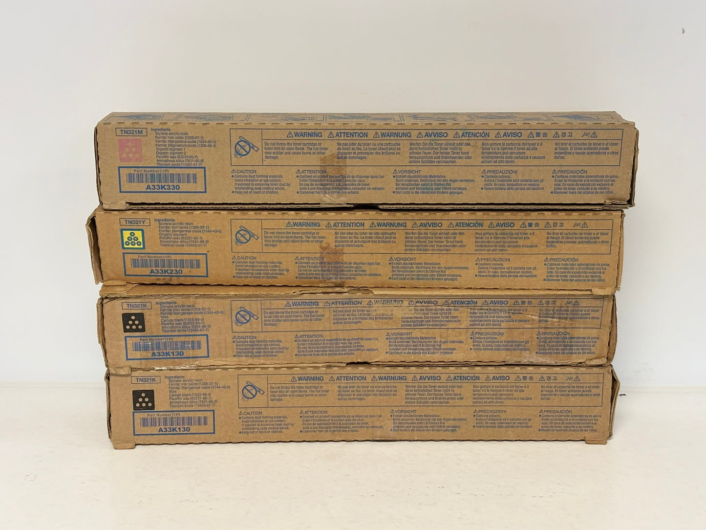 4 OEM Konica Minolta BH C224,C284,C364,C364e TN321 MYKK Toners ( No Cyan)