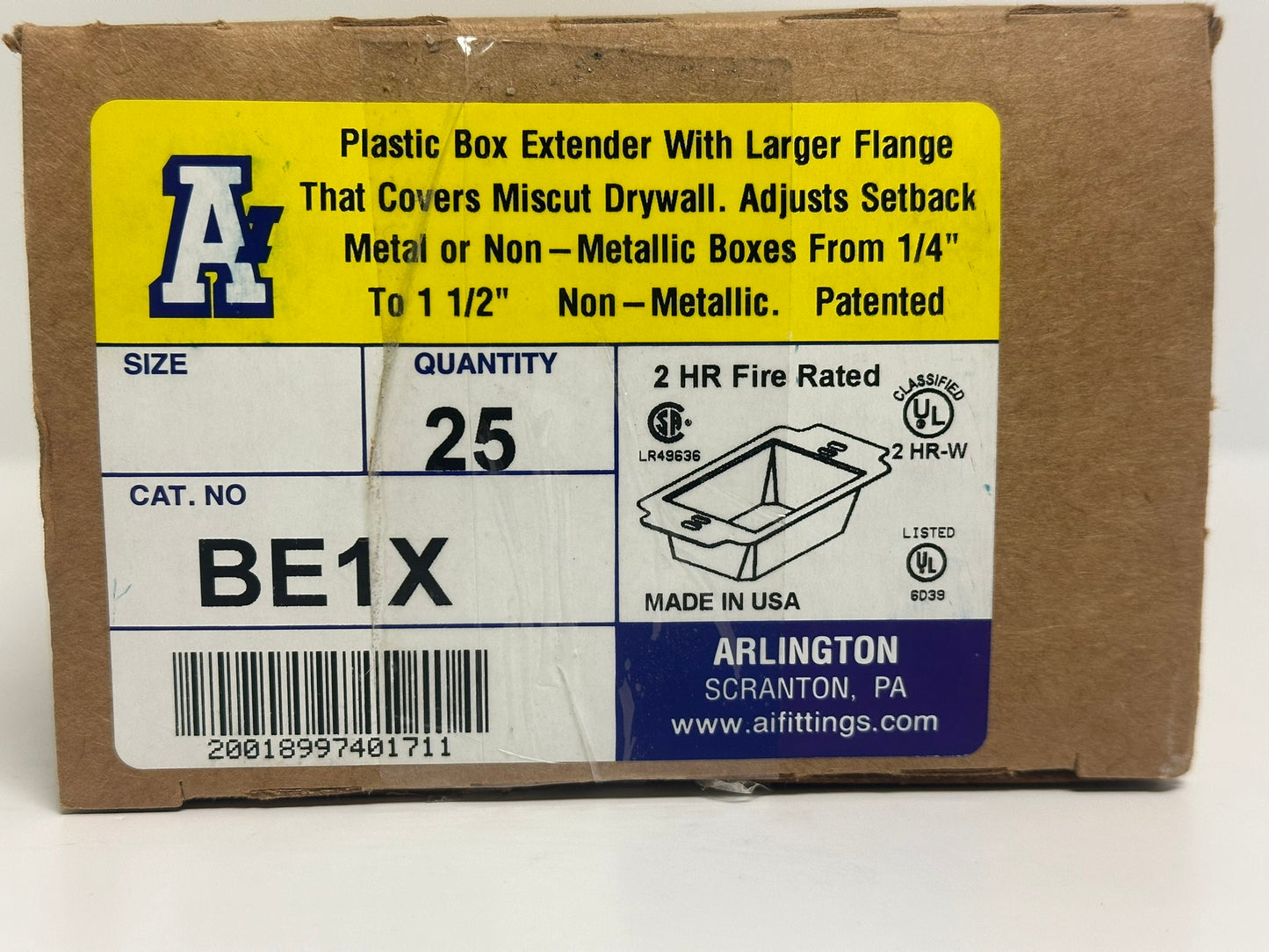 Arlington (BE1X)  Plastic Extender W/ Larger Flange Covers Miscut Drywall From 1/4" to 1 1/2"