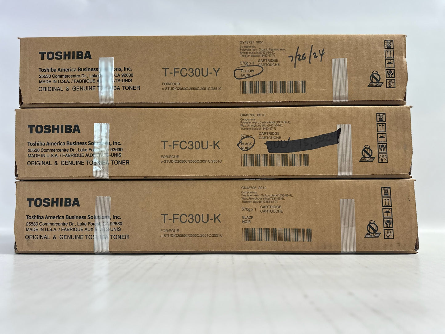 3 New Genuine Toshiba e-STUDIO 2050C, 2550C, 2051, 2551C YKK Toners T-FC30U