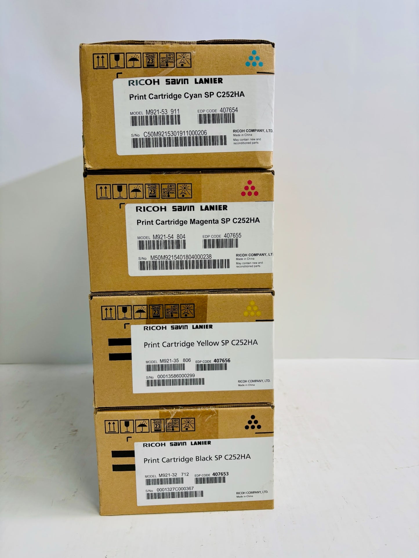 4 Genuine Ricoh SP C252HA CMYK Toner 407654,407655,407656,407653