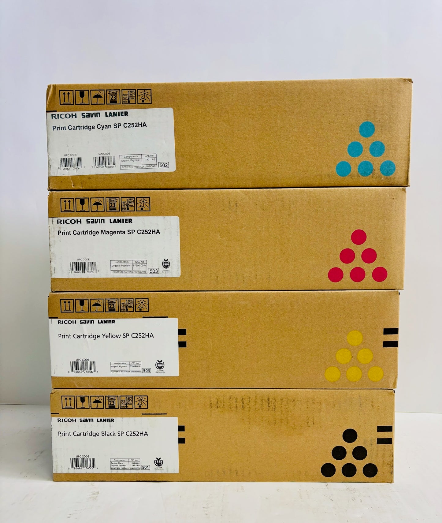 4 Genuine Ricoh SP C252HA CMYK Toner 407654,407655,407656,407653