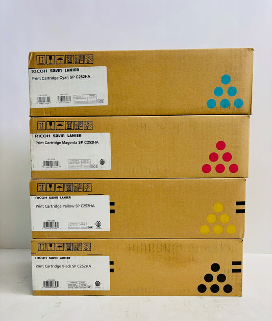 4 Genuine Ricoh SP C252HA CMYK Toner 407654,407655,407656,407653