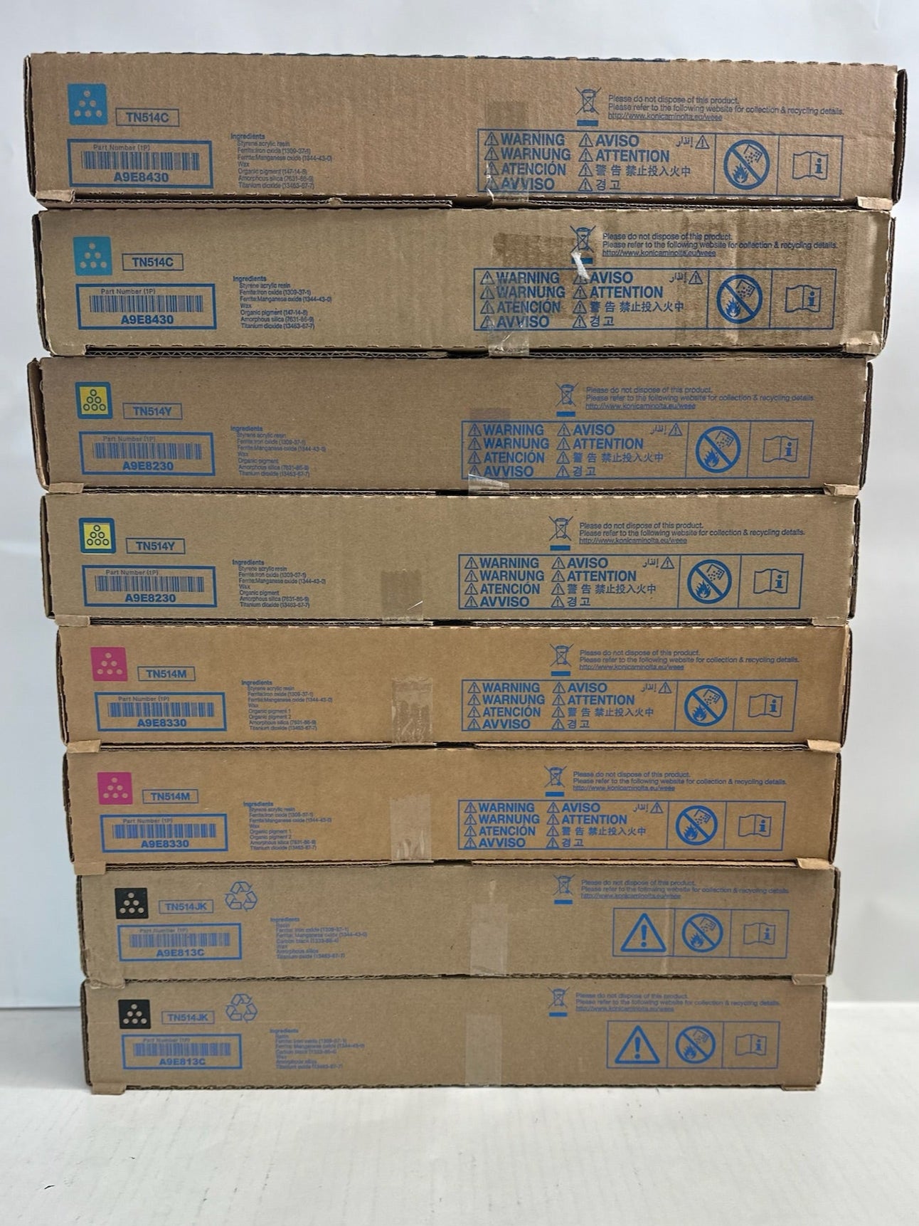 8 New Genuine Konica C458,C558,C658 CCMMYYKK Toners TN514 (TN514JK)