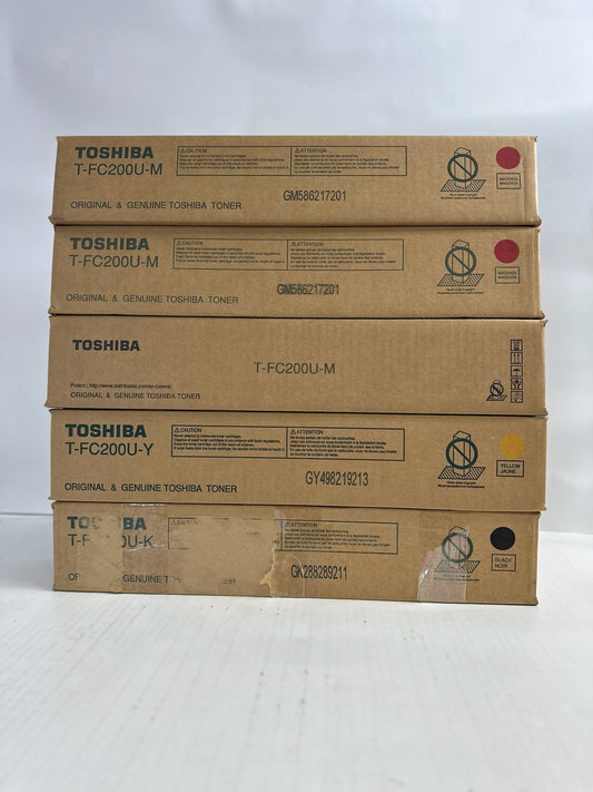 5 New Genuine Toshiba e-STUDIO 2000AC,2500AC MMMYK Toner T-FC200U (No Cyan)