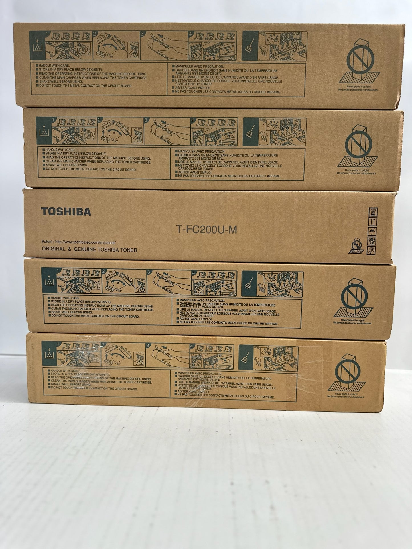 5 New Genuine Toshiba e-STUDIO 2000AC,2500AC MMMYK Toner T-FC200U (No Cyan)