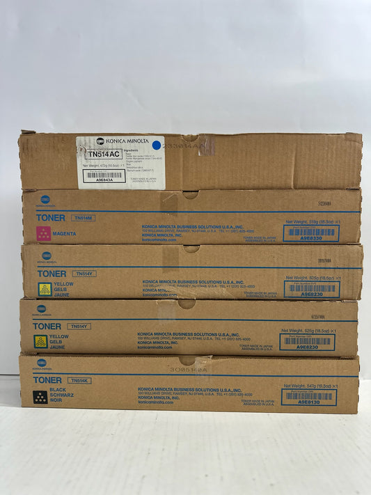 5 New Genuine Konica C458,C558,C658 CMYYK Toners TN514 (TN514AC)