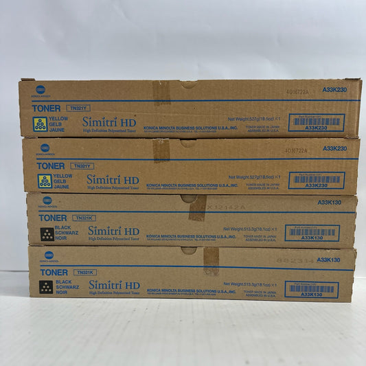 4 Genuine Konica BH C224,C284,C364,C364e Yellow and Black Toners TN321