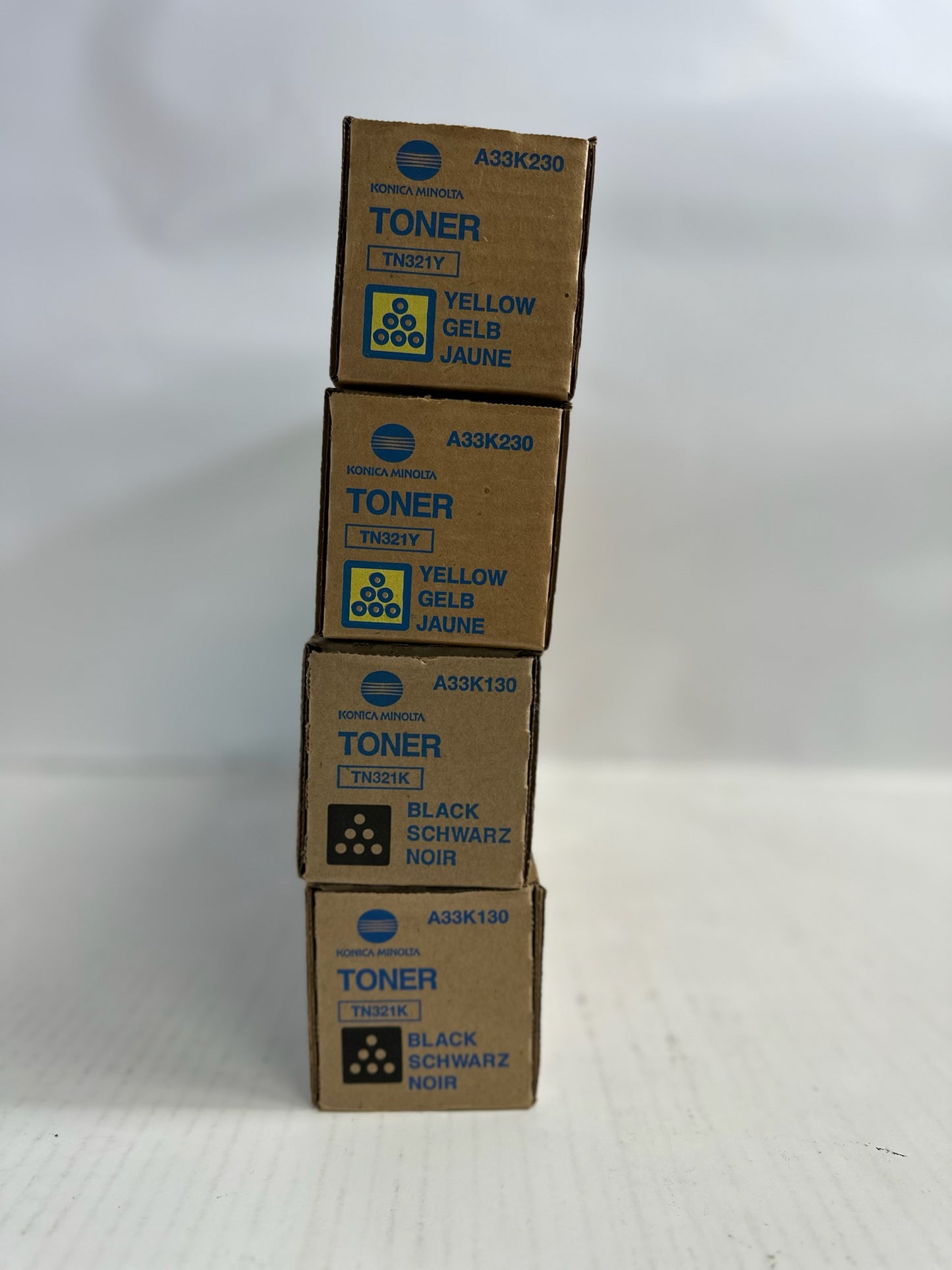 4 Genuine Konica BH C224,C284,C364,C364e Yellow and Black Toners TN321