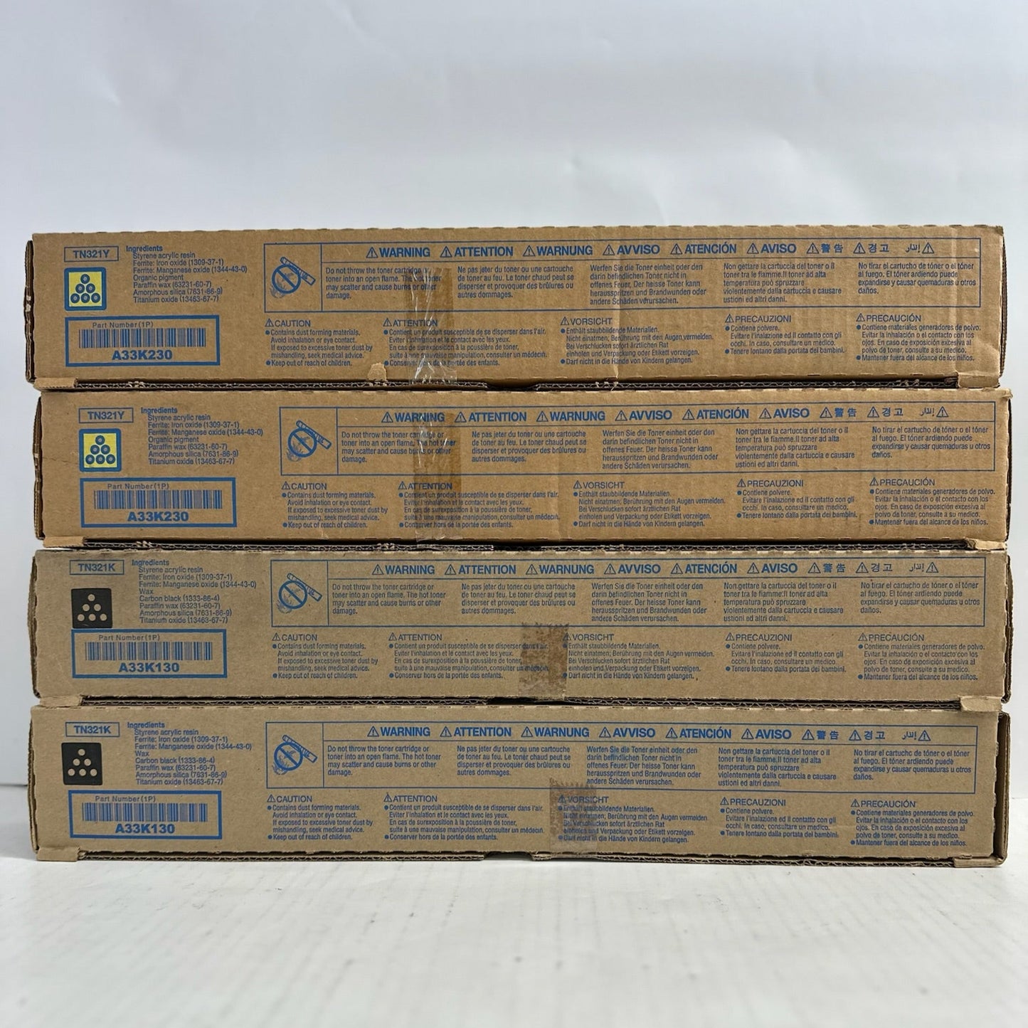 4 Genuine Konica BH C224,C284,C364,C364e Yellow and Black Toners TN321