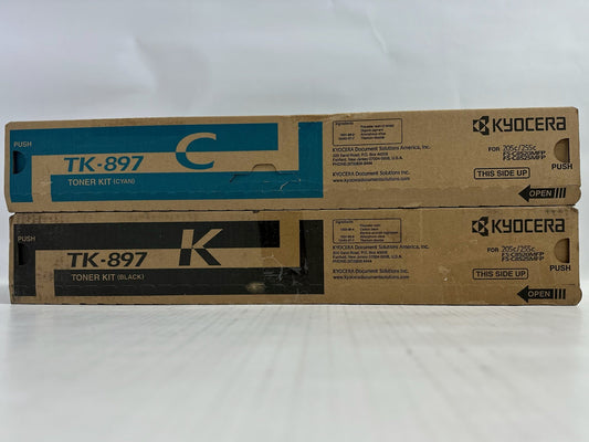 2 Genuine Kyocera TASKalfa 205c,FS-C8520MFP Cyan and Black Toners TK-897,TK897