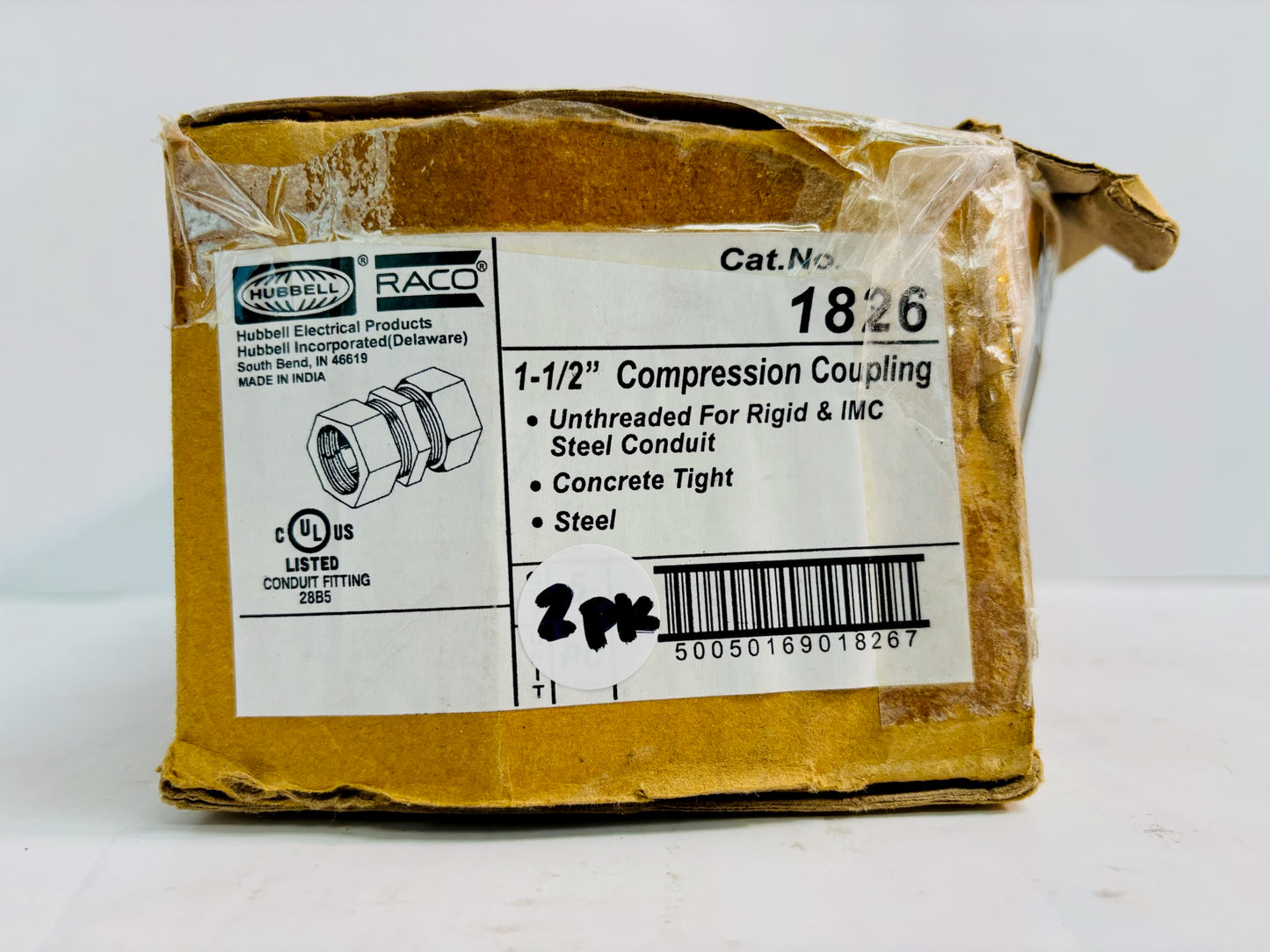 2 PK RACO 1826 Compression Coupling – Zinc, 1-1/2 in., for EMT Conduit