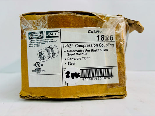 2 PK RACO 1826 Compression Coupling – Zinc, 1-1/2 in., for EMT Conduit