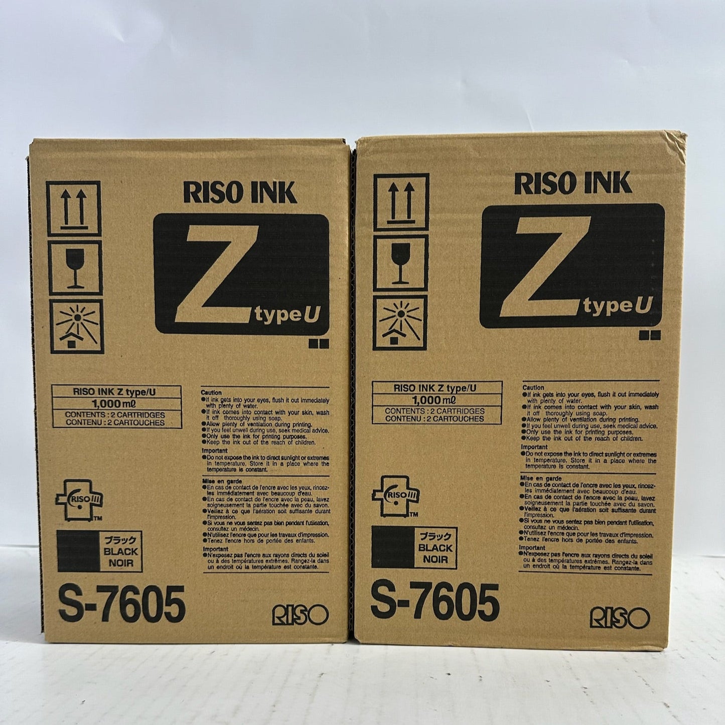 2 New Genuine Riso EZ 220,MZ 790 Black Ink S-7605 Z type U (Same Day Shipping)