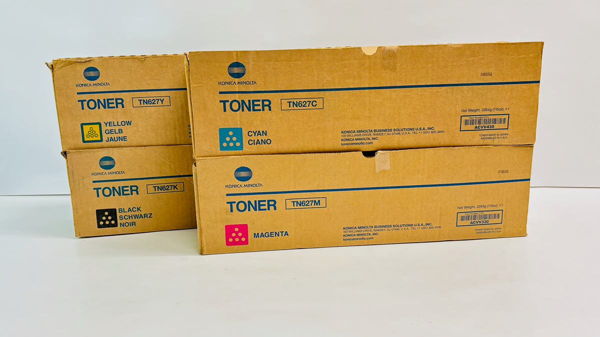 4 Genuine Konica C12000, C14000 Cyan, Magenta, Yellow & Black Toners TN627 CMYK