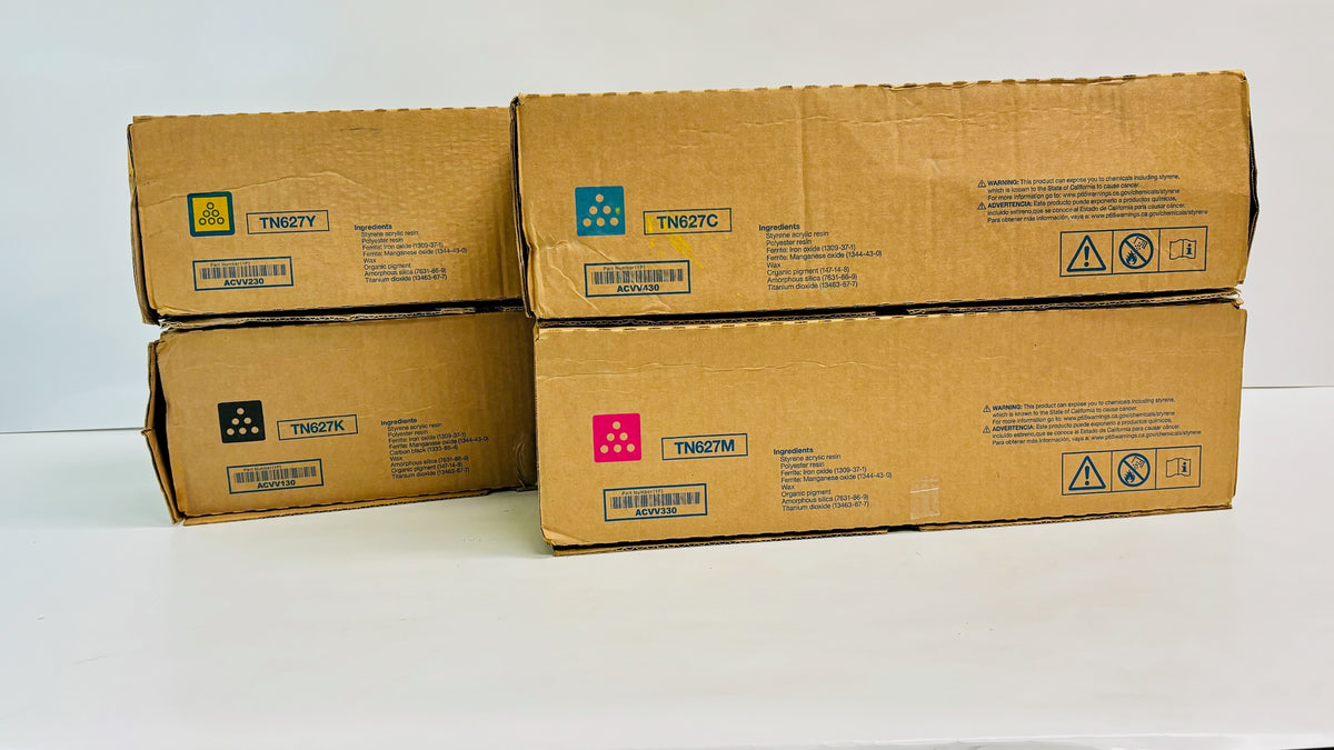 4 Genuine Konica C12000, C14000 Cyan, Magenta, Yellow & Black Toners TN627 CMYK