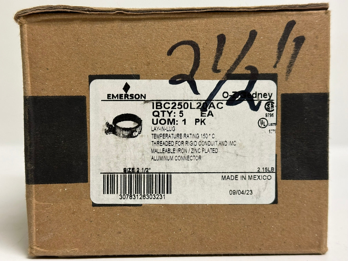 5 PK Emerson IBC250L20AC 2-1/2" Grounding Bushing, 14–2/0 AWG, Insulated, Zinc