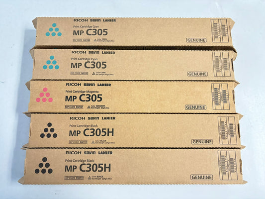 5 OEM Ricoh Aficio MP C305, C305H CCMKK Toners 842122, 842121, 842119