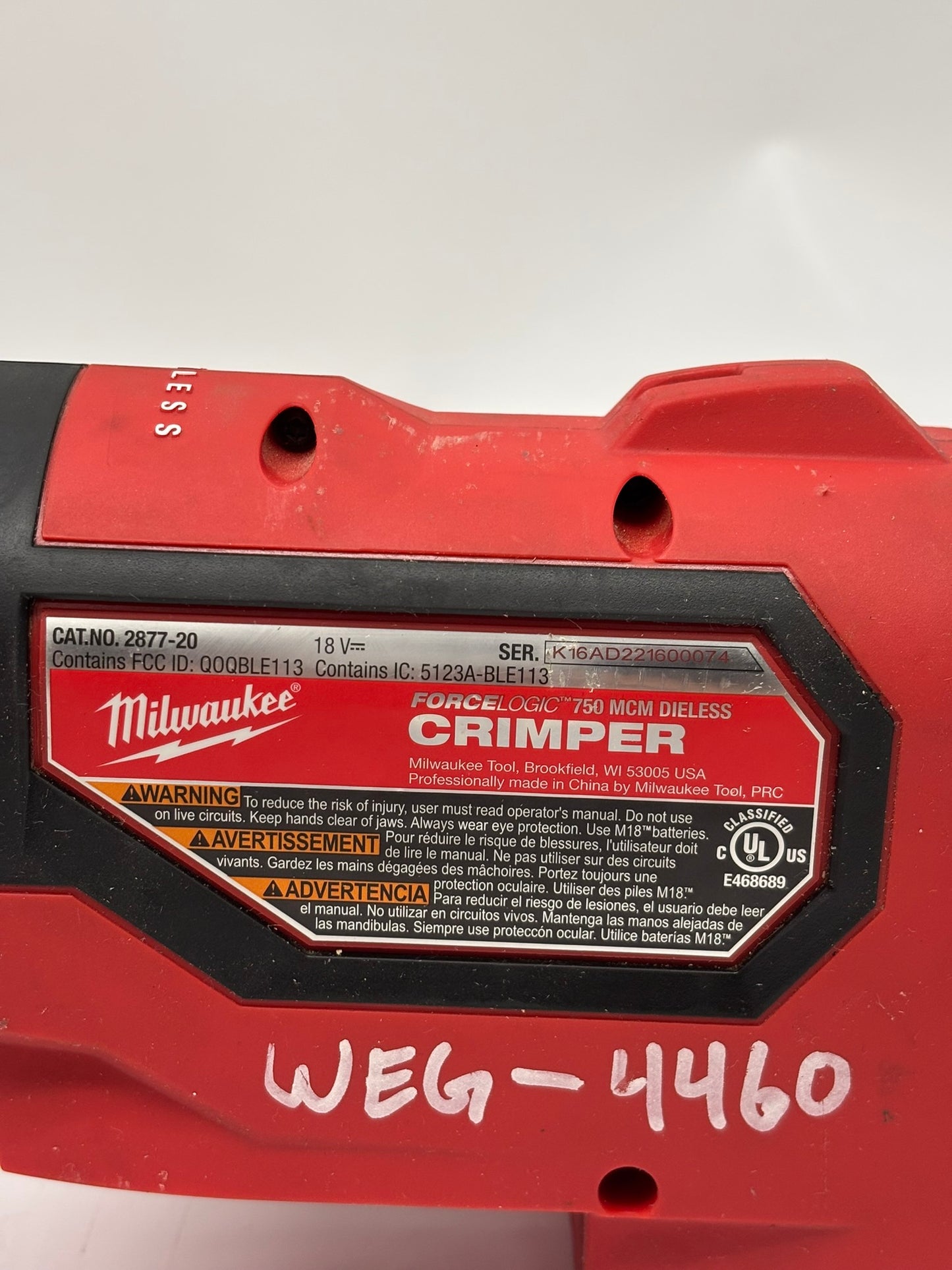 Milwaukee 2877-20 M18 FORCE LOGIC 750 MCM Dieless Crimper, Tool and Case Only