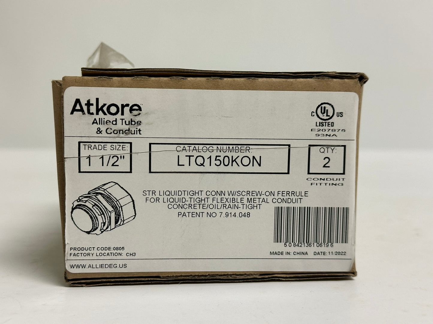 6 PK Atkore LTQ150KON 1-1/2" Liquid-Tight Connector, Screw-On, Zinc Alloy