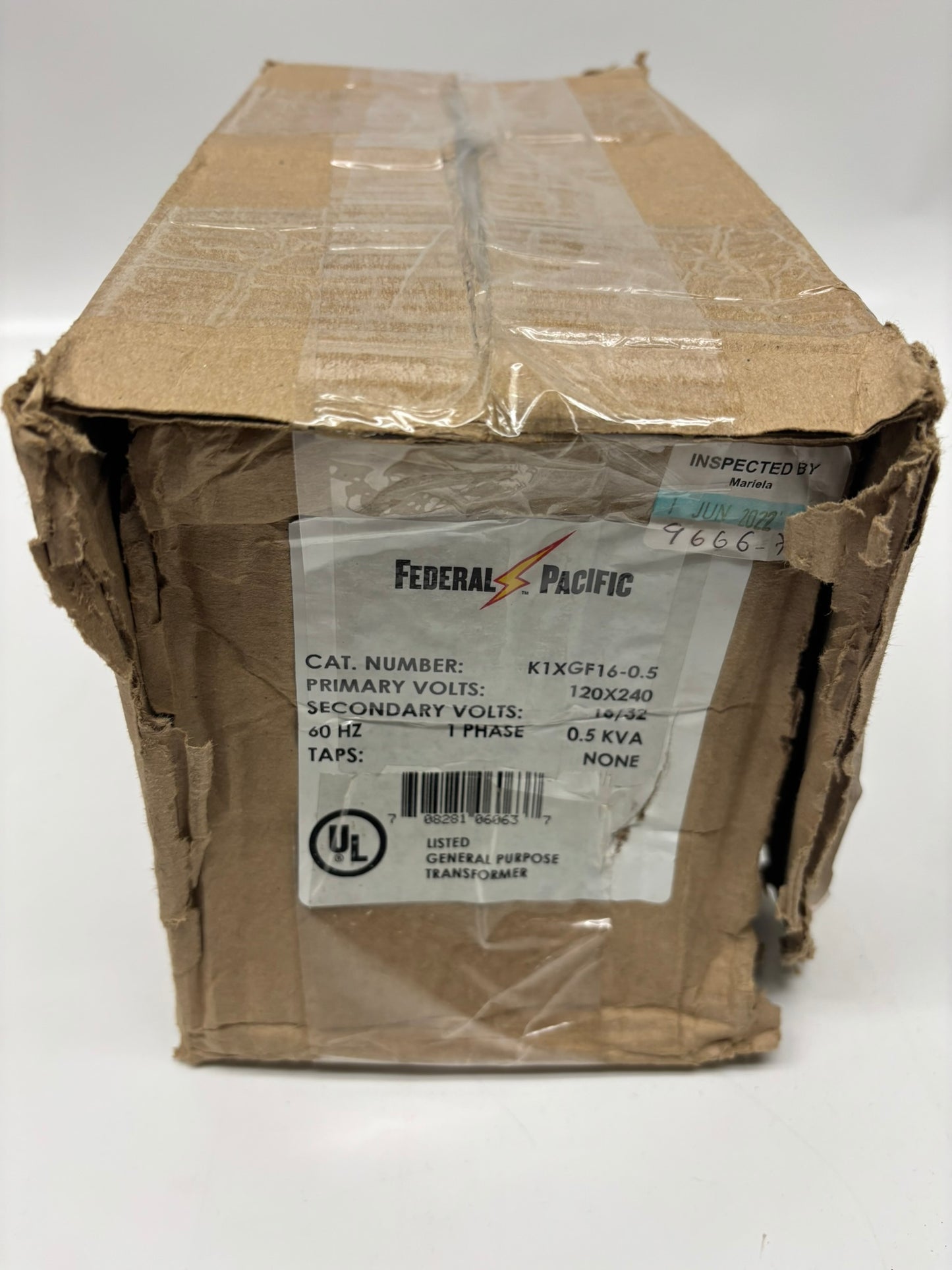 K1XGF16-0.5 Federal Pacific 1 Phase 0.5 KVA Transformer. 120x240V Primary X 16/32V Secondary