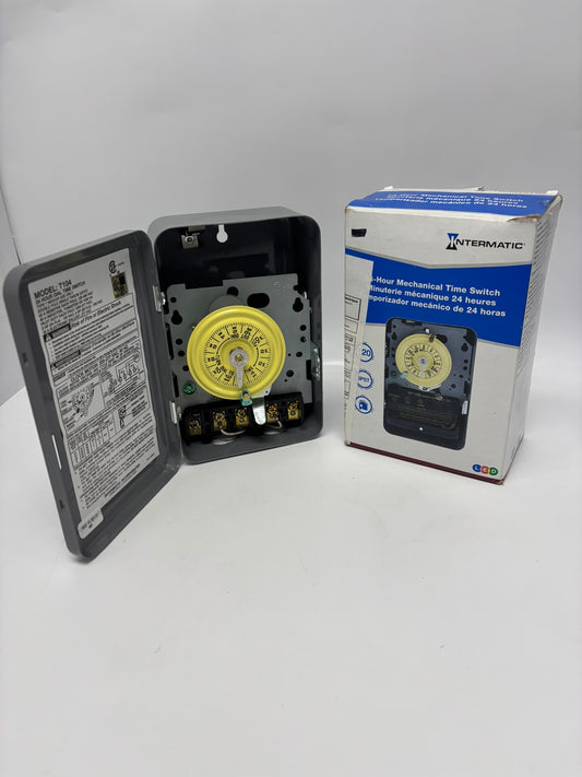 Intermatic T104 24-Hour Mechanical Time Switch, 208-277 VAC 60Hz, DPST (Used)