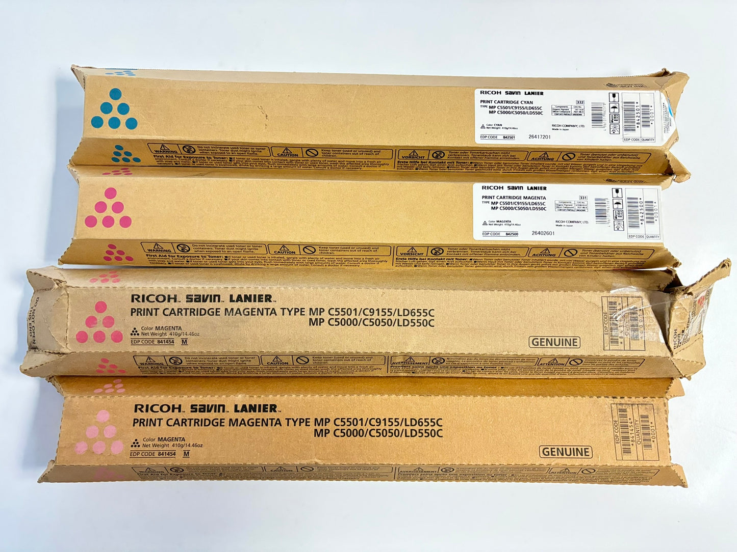 4 OEM Ricoh MP C5501,C9155,LD655C,C5050,LD550C CMMM Toner 842501,841454,842500