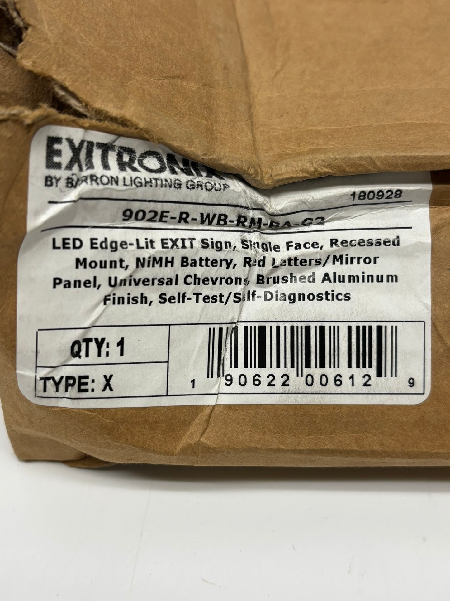 Exitronix LED Edge-Lit Exit Sign Single Face Recessed Mount NiMH Battery Red Letters