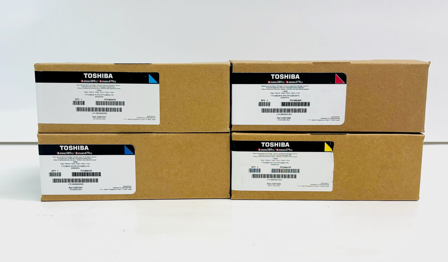 4 Genuine Toshiba 389CS, 479CS Cyan, Magenta, Yellow Toners T-FC389U