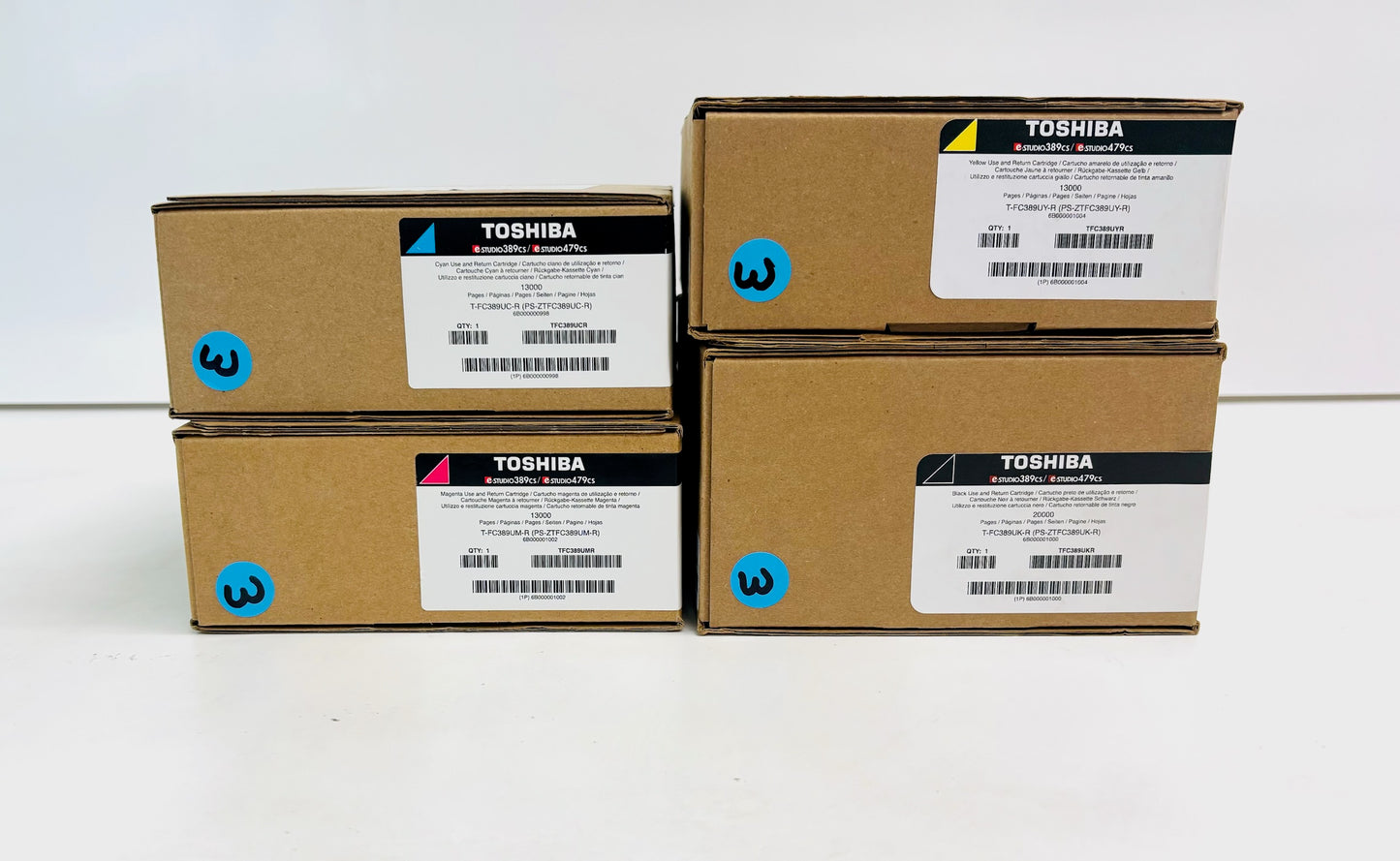 4 Genuine Toshiba 389CS, 479CS Cyan, Magenta, Yellow, Black Toners  T-FC389U