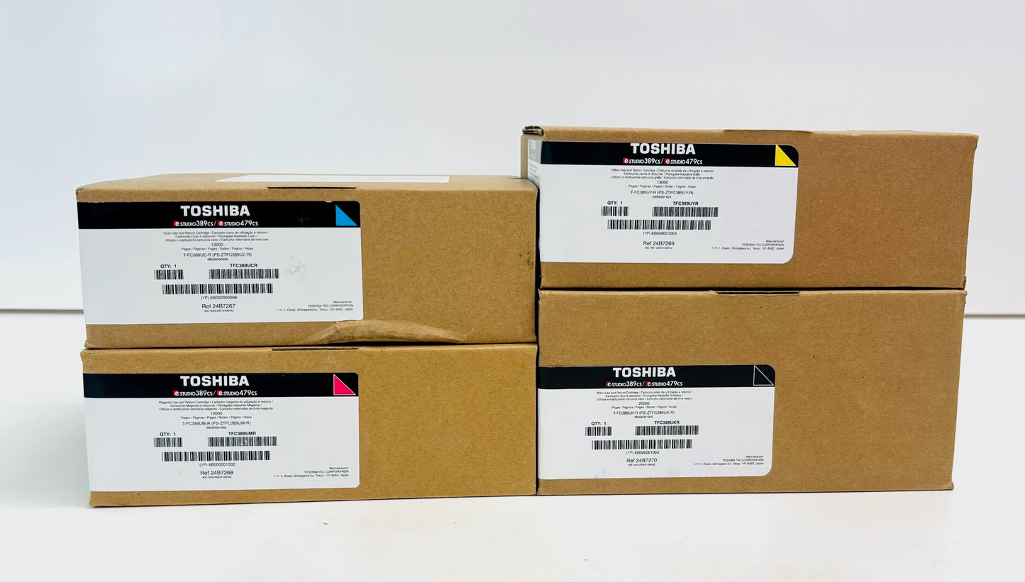4 Genuine Toshiba 389CS, 479CS Cyan, Magenta, Yellow, Black Toners  T-FC389U