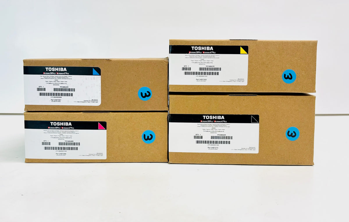 4 OEM Toshiba 389CS,479CS Cyan, Magenta, Yellow, Cos. Black Toners T-FC389U