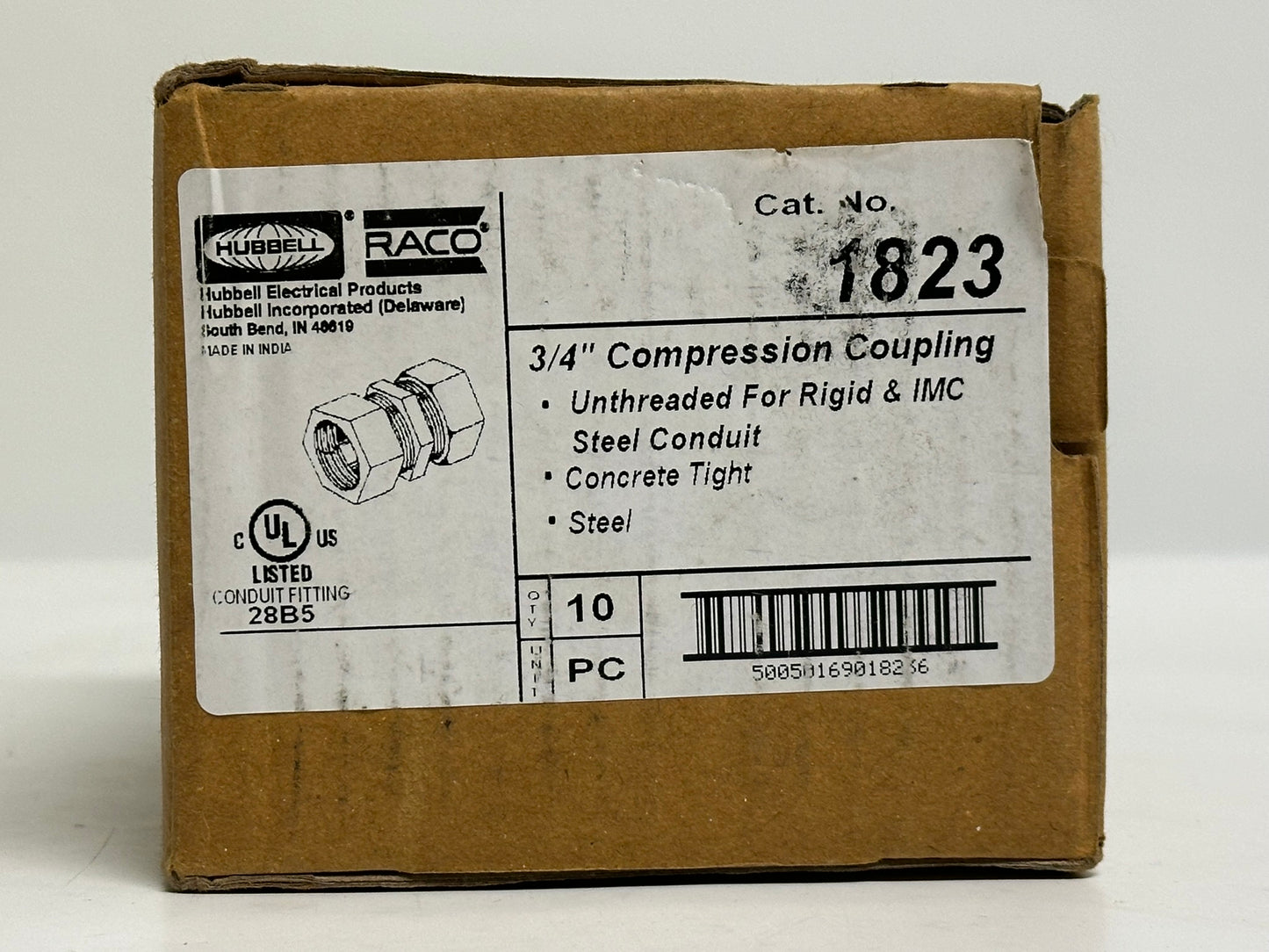 10 PK RACO 1823 Compression Coupling – Zinc, 3/4 in., for EMT Conduit