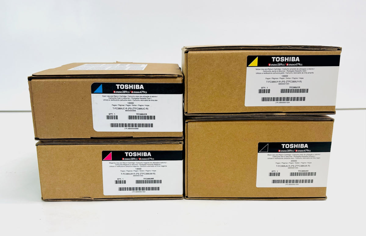 4 OEM Toshiba 389CS,479CS Cyan, Magenta, Yellow, Cos. Black Toners T-FC389U