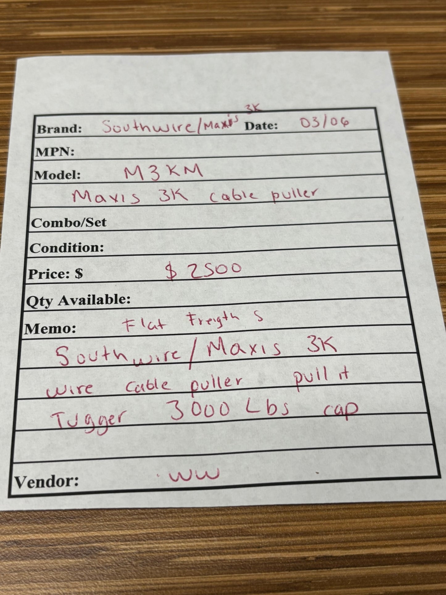 Southwire M3KM Maxis 3K Cable Puller 3000Ib