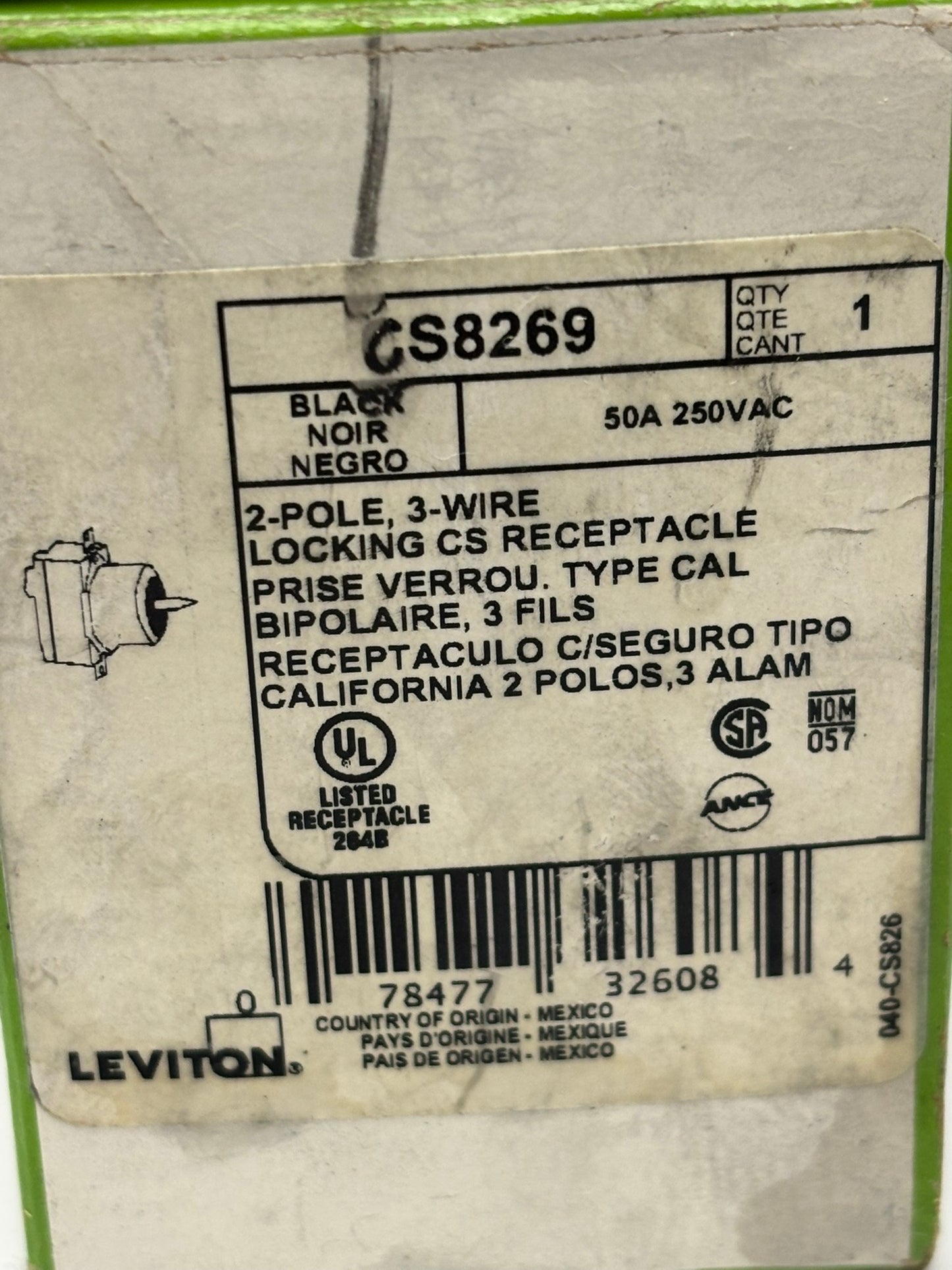 Leviton CS8269 #2Cd Locking Receptacle 2 Pole 3 Wire 50 A 250 VAC