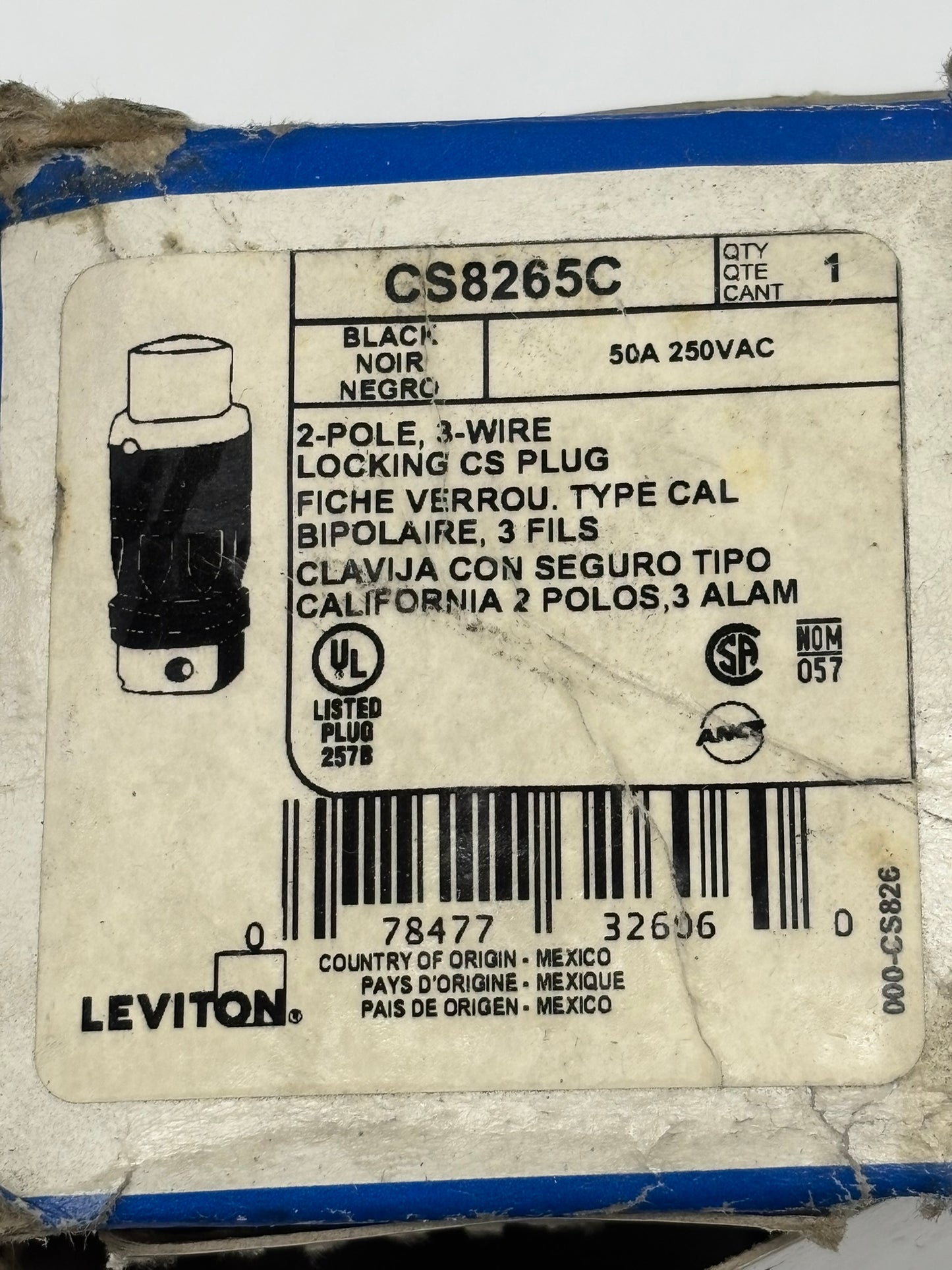 CS8265C Hubbell Twist-LockÂ® Industrial Male Plug 50A 250V 2-Pole 3-Wire Grounding