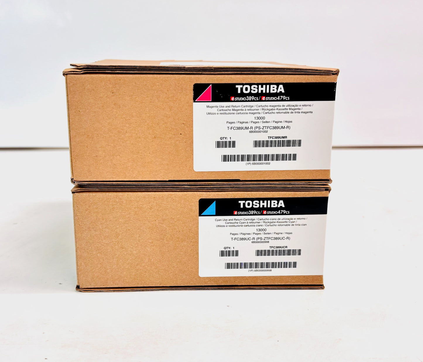 2 OEM Toshiba e-Studio 389CS, 479CS Cyan & Magenta Toners TFC389UC-R,TFC389UM-R